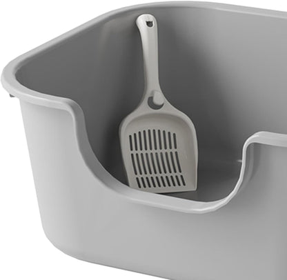Oversized Open Top Pet Litter Tray with High Sides - Semi Closed Cat Litter Basin Portable Bedpan for Cats- Grey4