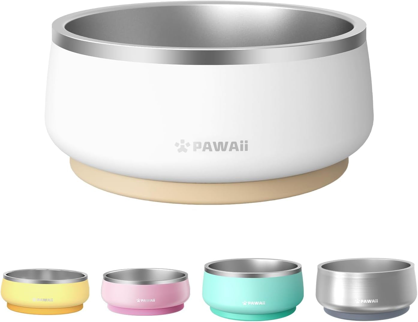 pawaii-dog-bowl-34-oz-stainless-steel-food-and-water-bowl-id-tag-1-pack-double-wall-design-non-slip-rubber-base-dishwasher-safe-smooth-open-design-not-a-slow-feeder-easy-rinse-interior
