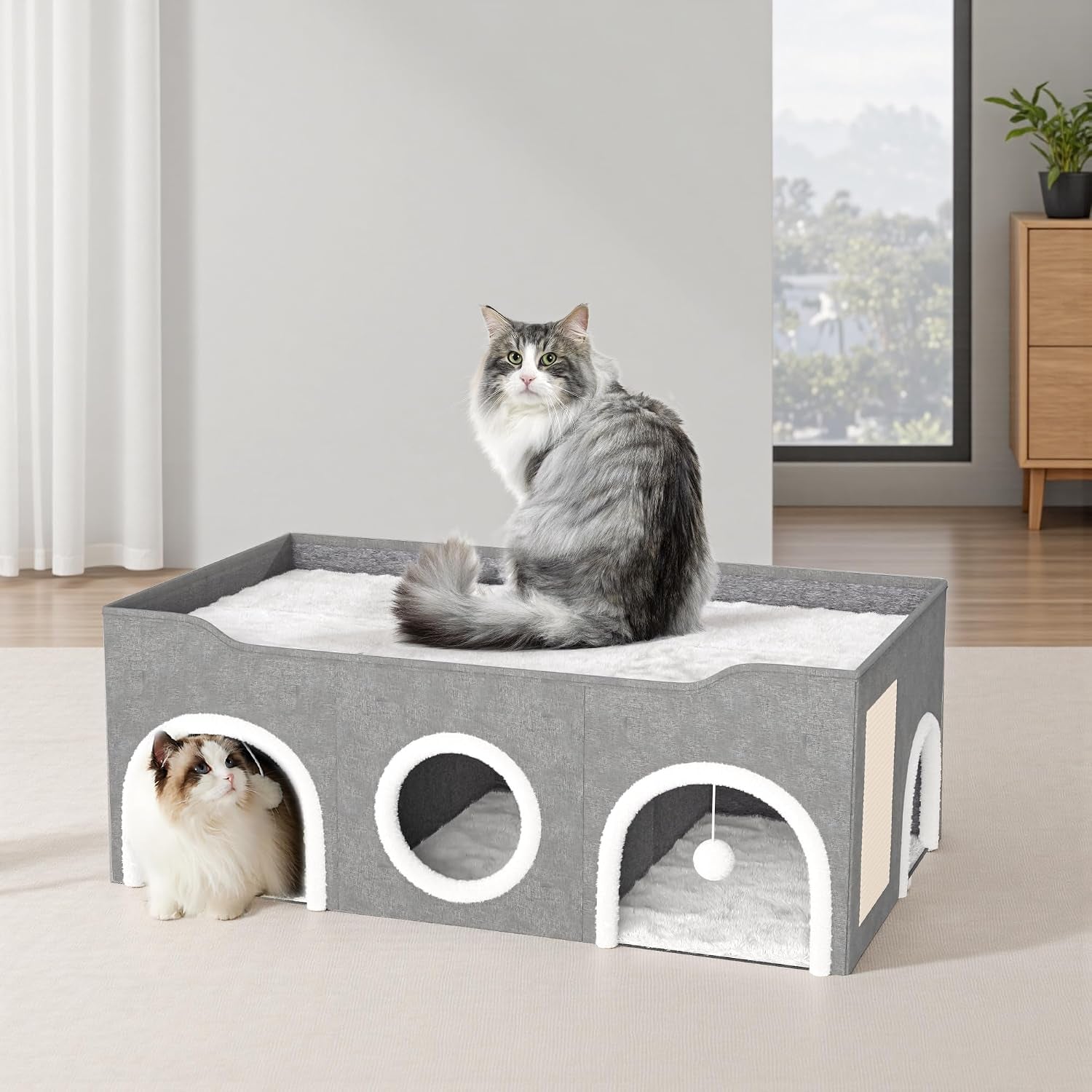 cat-house-for-indoor-with-fluffy-ball-and-scratch-pad-35-foldable-cat-bed-with-removable-divider-3-separate-cat-cave-for-multi-cats-puppy-family