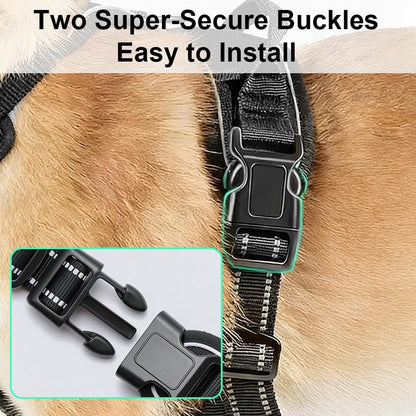 No Pull Dog Harness, Adjustable Pet Vest with Front/Back Leash Clips, Reflective Comfortable Vest Harness for Large Dogs, Easy Control Handle for Walking-Black L9