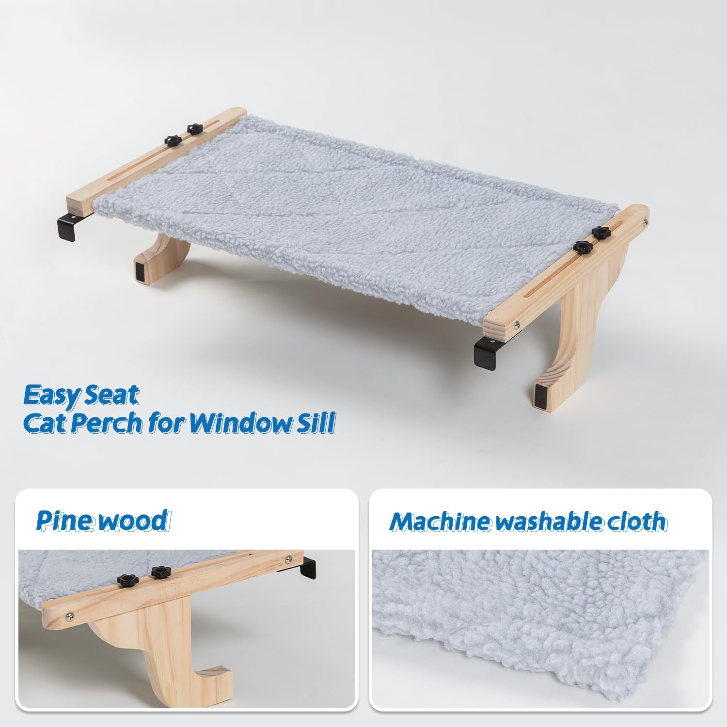 zakkart-2pc-easy-seat-cat-perch-for-window-sill-hammock-design-w-pine-wood-robust-metal-frame-cat-window-seat-for-large-cats-and-kittens-natural-color-wood-w-gray-bed-large-26w-x-14d