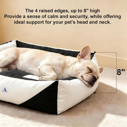 Cotton Canvas Dog Bed (290Gsm Thick), 24"X20"X8" Durable Waterproof | Cute Dog Beds for Small Dogs, Orthopedic Bed with Washable Removable Cover, Anti-Chewing Pet Bed Anti-Slip Black&White2