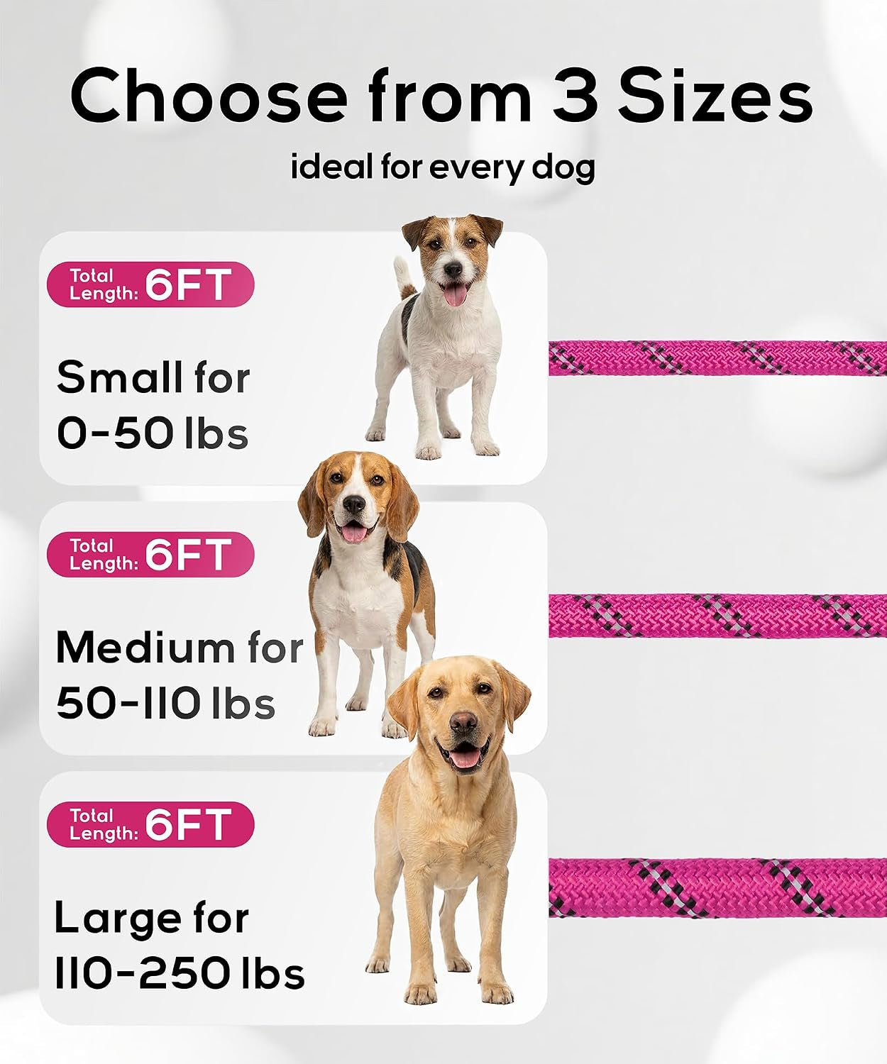 tagme-slip-lead-for-dogs-no-pull-training-leash-padded-handle-hot-pink-braided-climbing-rope-reflective-stitching-6-ft-fits-small-to-large-dogs-up-to-250-lbs-cushioned-grip-no-leash-burn