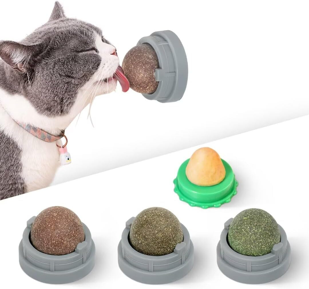 potaroma-catnip-toys-balls-4-pcs-with-extra-cat-energy-ball-edible-kitten-catnip-silvervine-toys-for-cats-lick-healthy-kitty-teeth-cleaning-dental-chew-toys-cat-wall-treats-green