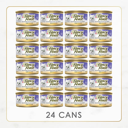 Purina Fancy Feast Grilled Wet Cat Food Seafood Feast in Wet Cat Food Gravy - (Pack of 24) 3 Oz. Cans4