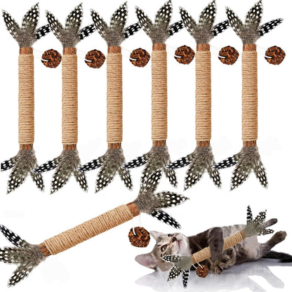 Cat Chew Toys Silvervine Sticks Dental Treat Feather 7Pack Indoor | Real Feathers Silvervine Dual-Action Chew Chase Soothes Teething, Cleans Teeth Relieves Boredom Indoors Safe Durable 7PK Set1