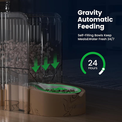 Gardner Pet Gravity Automatic 2-In-1 Pet Feeder, 0.8 Gallons*2 Cat Feeder and Water Dispenser Set, 100% Bpa-Free and Stainless Steel Water Bowl for Dogs, Cats, Rabbits, Puppies (Light Woodgrain)3