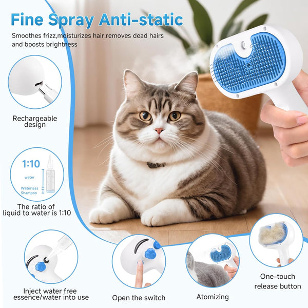 Pet Steam Brush for Dogs & Cats, 3-In-1 Shedding Grooming Tool | Self Cleaning Spray Comb with Mist, Dog Brush for Shedding, Cat Brush for Hair Removal, Long Haired Pets, Waterless Shampoo7