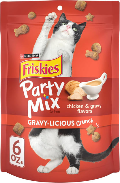 Purina Friskies Cat Treats, Party Mix Gravy-Licious Crunch Chicken and Gravy Flavors - 20 Oz. Pouch12