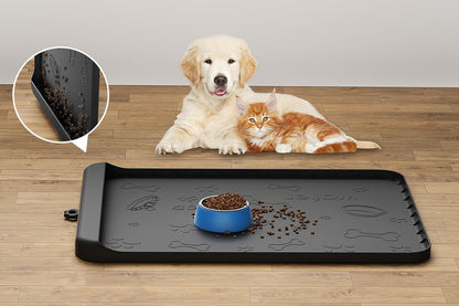 Dog Food Mat 36"X24" - Silicone Dog Mat for Food and Water Large Pet Feeding Mats with Residue Collection Pocket - Waterproof Dog Cat Bowl Mat with High Edges to Prevent Water Food Spills (Gray)10
