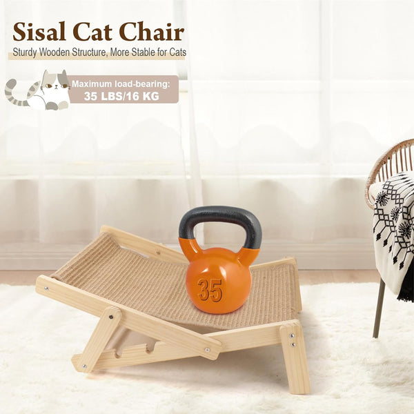 Sisal Cat Scratcher Bed with Adjustable 4-Position for Cats Scratcher Lounge, 2 in 1 Cat Sisal Chair for Indoor Cats Hammock for Scratching Pad, Natural Lounger Chair3