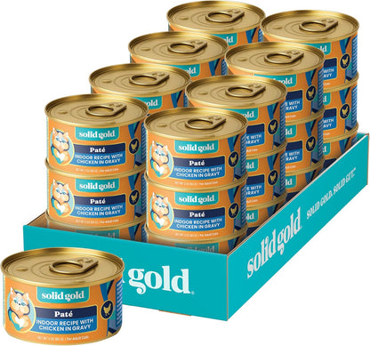 Solid Gold Wet Cat Food Pate for Indoor Cats - Healthy Canned Cat Food Pate W/Real Chicken, Omega Fatty Acids, Vitamins & Minerals - Grain Free & Gluten Free Can Meals for Cats & Kittens - 24Ct/3Oz1