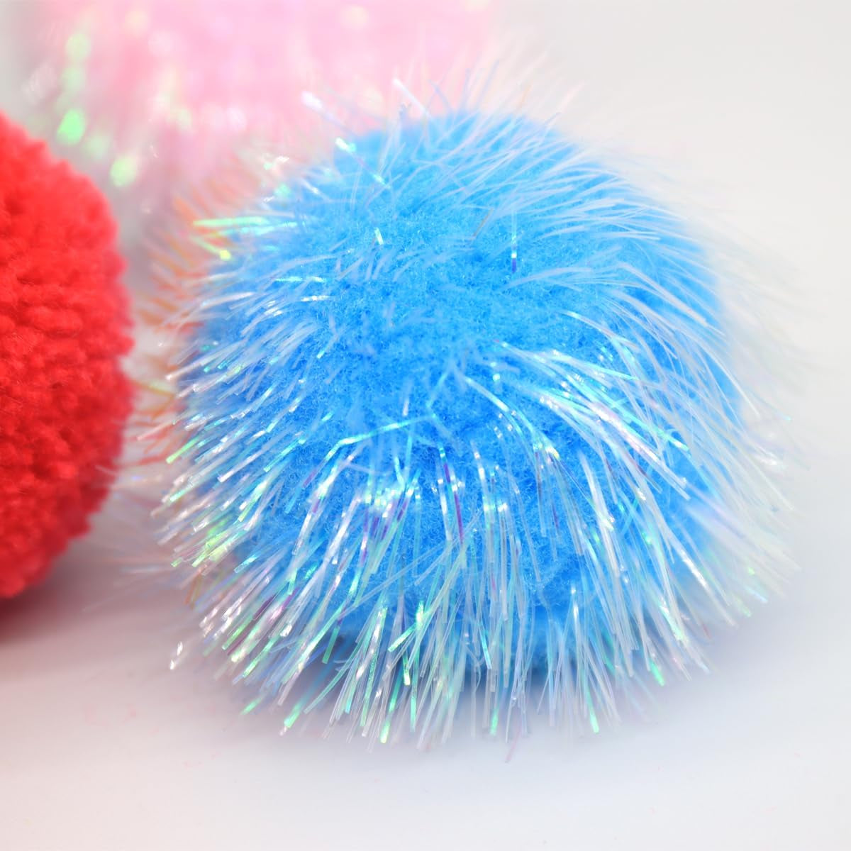 14-pack-cat-toys-balls-no-bells-quiet-interactive-toys-soft-pom-poms-sparkle-balls-for-kittens-adult-cats-safe-for-batting-chasing-7-sparkle-fuzzy-balls-7-yarn-balls