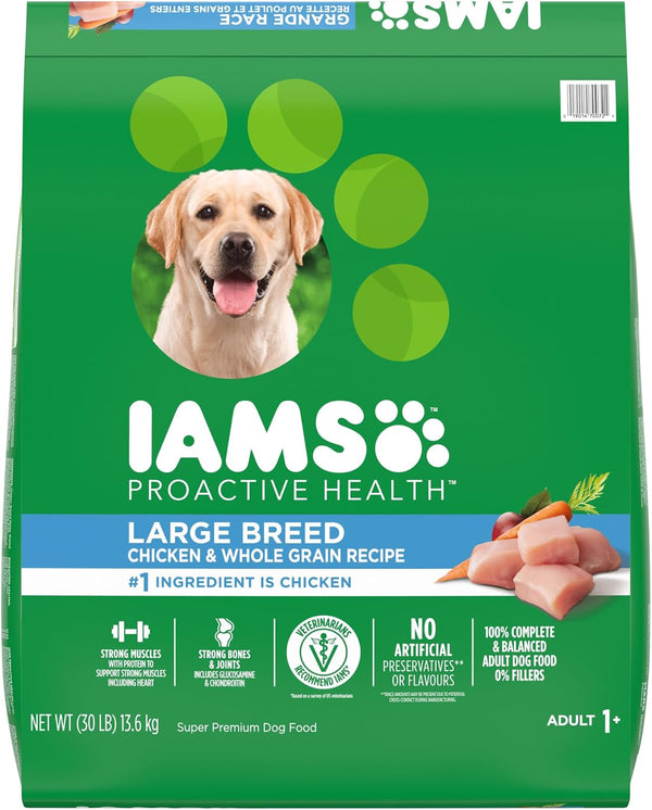IAMS Proactive Health Large Breed Dry Dog Food, Chicken, 30 Lb | Veterinarian-Recommended, Real Chicken #1 Ingredient, L-Carnitine for Metabolism, Glucosamine & Chondroitin, Optimal Calcium1