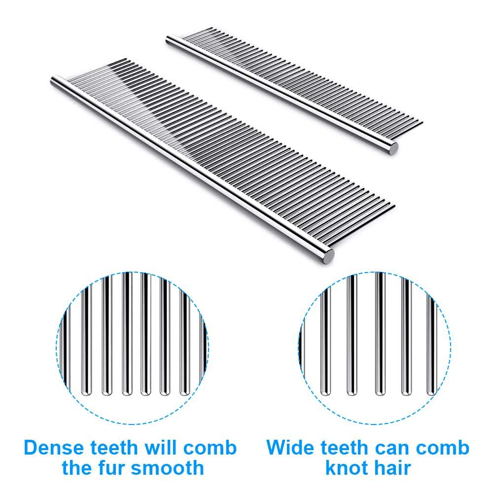 cafhelp-2-pack-dog-combs-with-rounded-ends-stainless-steel-teeth-cat-comb-for-removing-tangles-and-knots-professional-grooming-tool-for-long-and-short-haired-dog-cat-and-other-pets-6-3in-7-4in