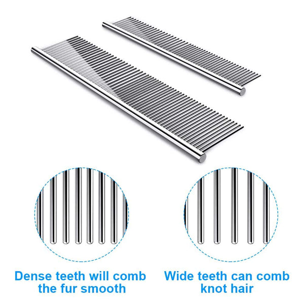 Cafhelp 2 Pack Dog Combs with Rounded Ends Stainless Steel Teeth, Cat Comb for Removing Tangles and Knots, Professional Grooming Tool for Long and Short Haired Dog, Cat and Other Pets, 6.3IN/7.4IN3