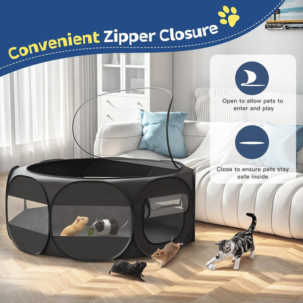 Small Animal Playpen, Chicken Brooder Box with Cover Top, Black | Portable Outdoor Exercise Pet Cage Tent, Waterproof Breathable Pet Playpen Indoor for Chick Ktiien Bunny Hamster Guinea Pig4