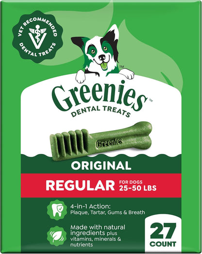 Greenies Regular Dental Dog Treats, Original Chicken Flavor, 36 Count | Clinically-Proven, Veterinarian-Recommended, 47% Less Tartar & 40% Less Plaque in 28 Days, for Dogs 25-50 Lbs, 36 Oz. Pack13