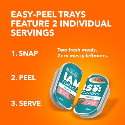 IAMS Perfect Portions Cuts in Gravy Wet Cat Food, Tuna & Salmon, 12 Count | Tuna & Salmon Cuts in Gravy, 2.6 Oz. Snap-Peel-Serve Twin Packs, Vitamin E Immune Support, Prebiotic Fiber, Made in USA12