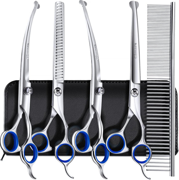 Gimars Titanium Coated Professional 6 in 1 4CR Stainless Steel Dog Grooming Scissors with Safety round Tip, Heavy Duty Pet Grooming Scissor for Dogs, Cats and Other Animals16