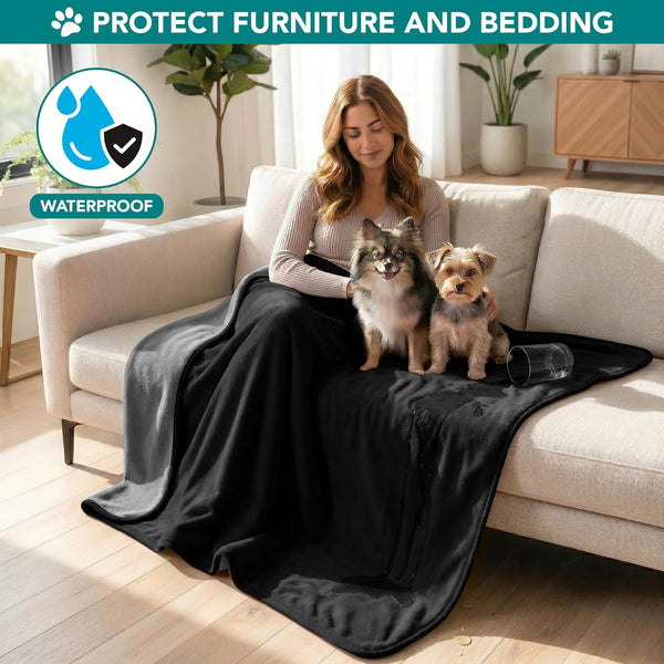 Petami Waterproof Dog Blanket for Couch, Pee Proof Reversible Cat Blanket for Sofa Bed Furniture Protector, Soft Fleece Washable Pet Throw for Dogs Cats Puppies Kittens, 40X60 Black Gray3