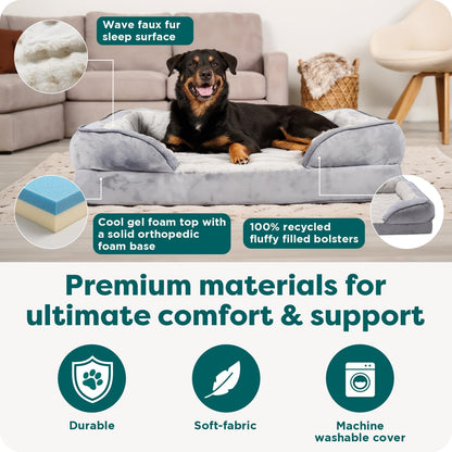 Furhaven Cooling Gel Dog Bed for Large Dogs, Perfect Comfort Sofa Bed with Cool Gel-Top Foam with a Solid Orthopedic Foam Base for Joint Support, Washable Cover, Jumbo XL, Plush & Velvet, Granite Gray5