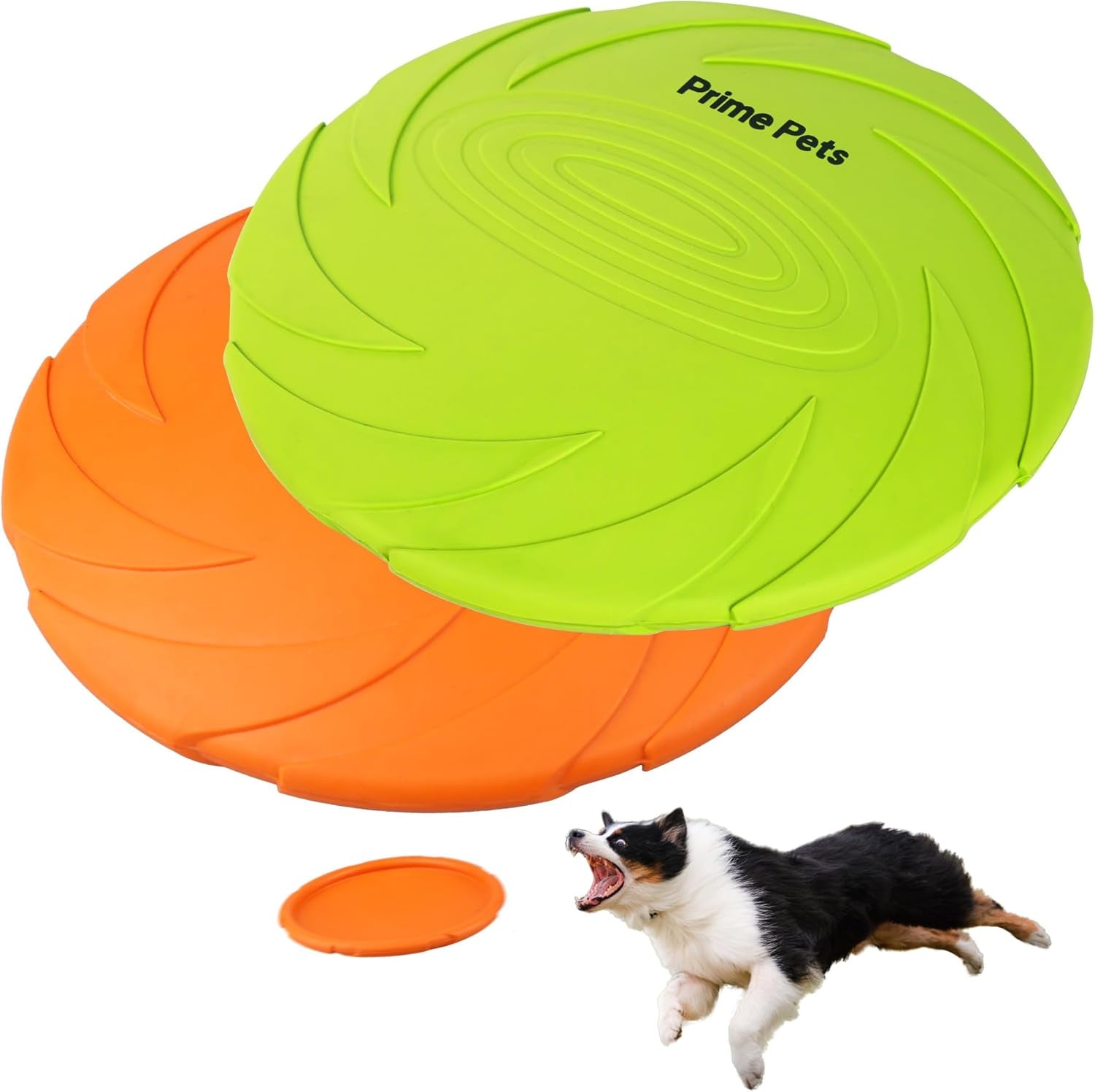 prime-pets-dog-flying-disc-2-pack-7-inch-durable-dog-toys-nature-rubber-floating-flying-saucer-for-water-pool-beach-orange-and-green