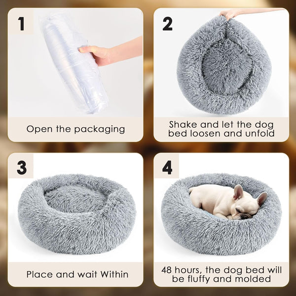 Hoewina Dog & Cat Bed for Indoor Cats, 20In Calming Donut Bed for Puppy and Kitten, Washable round Fluffy Pet Bed for Small Medium Dogs and Cats (Light Grey)7