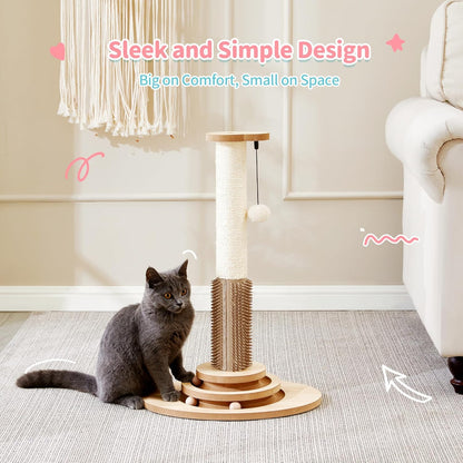 Made4Pets Cat Scratching Post for Indoor Cats with Self Groomer, 23" | Cat Scratcher with Natural Sisal Rope, Stable Base and Interactive Ball Track, Cat Toys for Kittens and Small Indoor Cats8