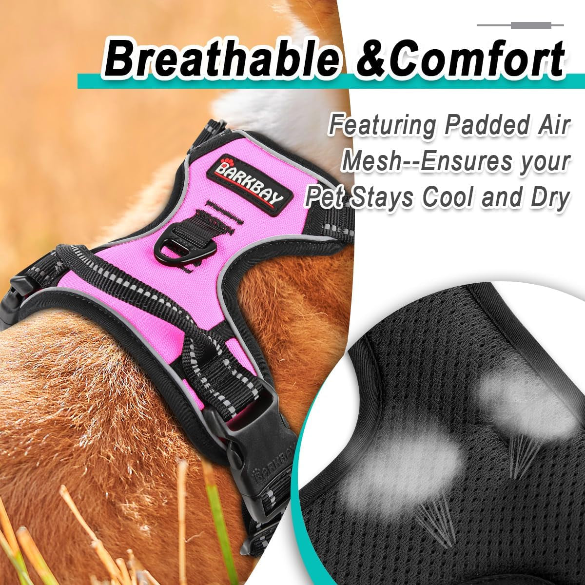 barkbay-no-pull-pet-harness-dog-harness-adjustable-outdoor-pet-vest-3m-reflective-oxford-material-vest-for-pink-dogs-easy-control-for-small-medium-large-dogs-l