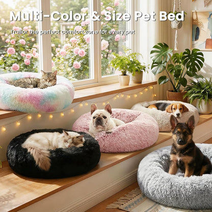 Love'S Cabin Calming Cat Bed for Indoor Cats, Anti-Anxiety Donut round Dog Bed, Fluffy Faux Fur Washable Pet Bed for Small Medium Dogs and Cats, Grey, 20In7