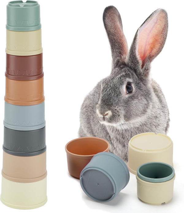 8 Pcs Stacking Cups for Bunny, Multi-Colored Reusable Rabbits Bunny Toys | MEWTOGO, Hiding Food and Playing, Keeping Bunnies Busy, Safe Plastic, Nesting Toys for Guinea Pig Hamster Gifts, 8 Sizes1