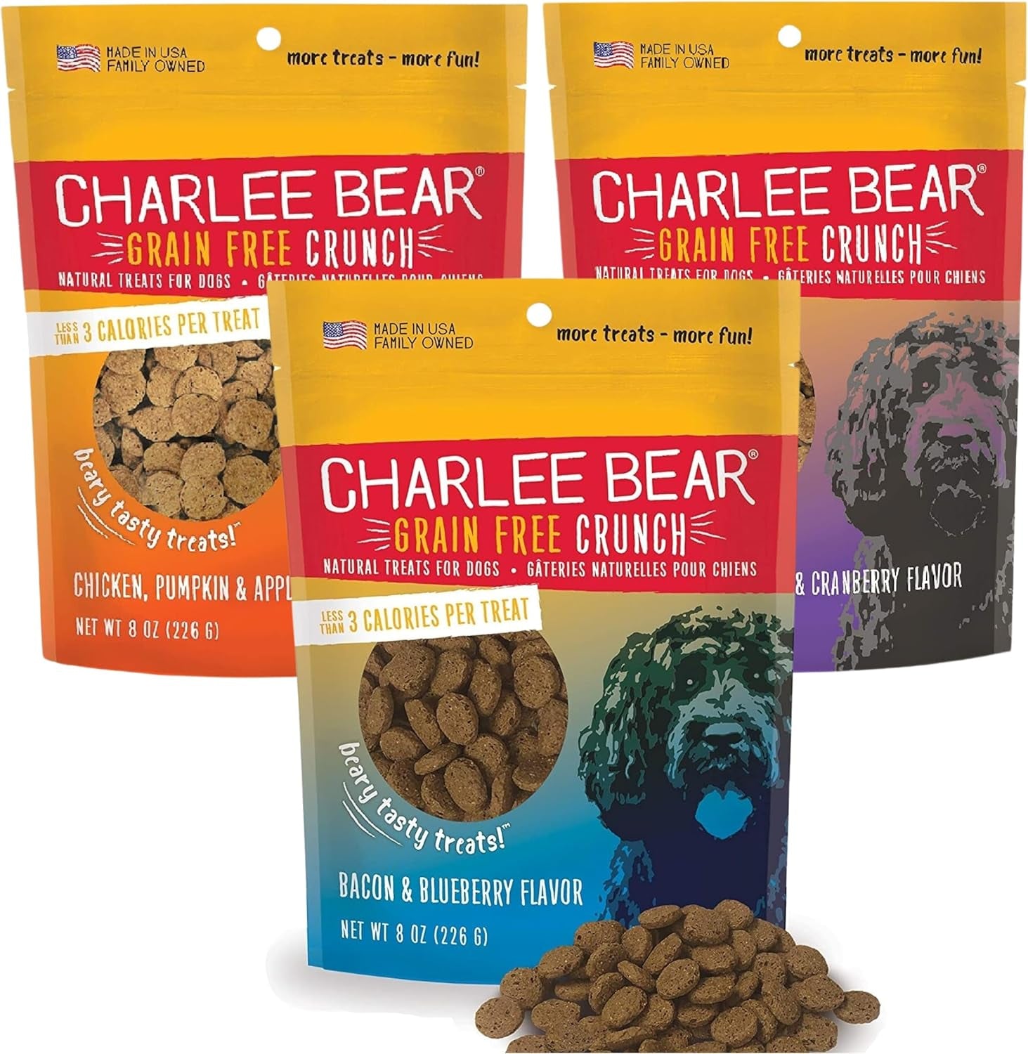 charlee-bear-crunchy-dog-training-treats-3-flavor-variety-pack-8oz-3-pack-low-calorie-3-cal-grain-free-natural-mini-treats-for-puppies-small-medium-large-dogs-usa-made