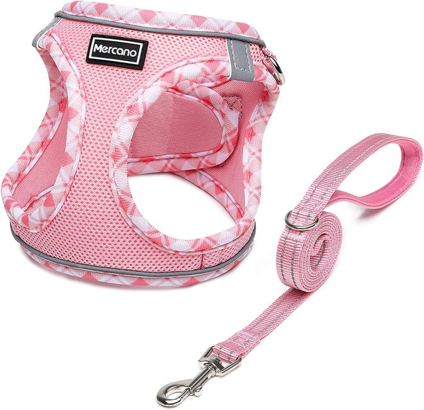 Mercano Soft Mesh Dog Harness and Leash Set, Step-In Reflective Breathable Lightweight Vest Harnesses with Safety Buckle for Small Dogs, Cats (Pink, S)1