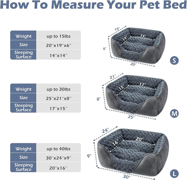 INVENHO Rectangle Washable Orthopedic Dog Bed for Small, Medium and Large Dogs, Soft Calming, Sleeping Puppy Bed Durable Pet Cuddler with Anti-Slip Bottom, S (20"X19"X6")3