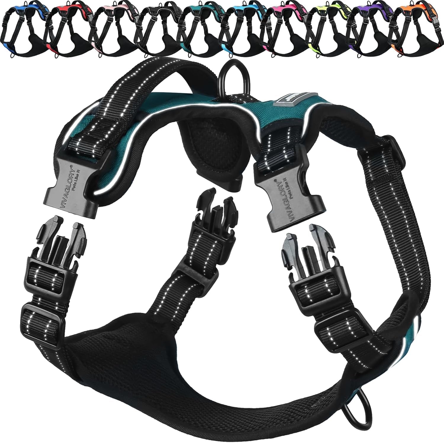 vivaglory-no-pull-dog-harness-vest-harness-l-orange-patterned-with-handle-front-and-back-clip-for-training-pulling-no-pull-escape-proof-padded-adjustable-for-pet-puppy