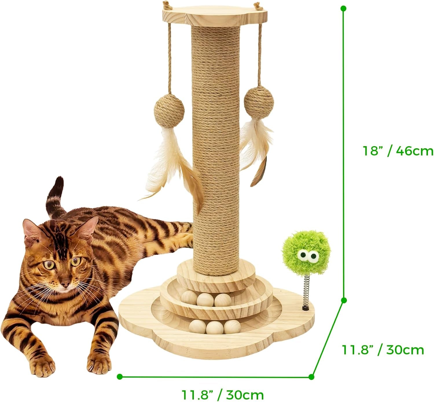 tinybeast-wooden-cat-scratching-post-fot-kittens-4-in-1-cat-scratcher-toy-with-cat-ball-tracks-18-tall-sisal-scratch-post-for-indoor-kittens-interactive-feather-toy-and-2-sisal-hanging-balls