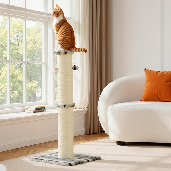 Joydeco Cat Scratching Post 38 Inches Heavy Duty and Thick Scratching Post Sisal Rope with Hanging Ball and Mice for Indoor Cats(Grey)6