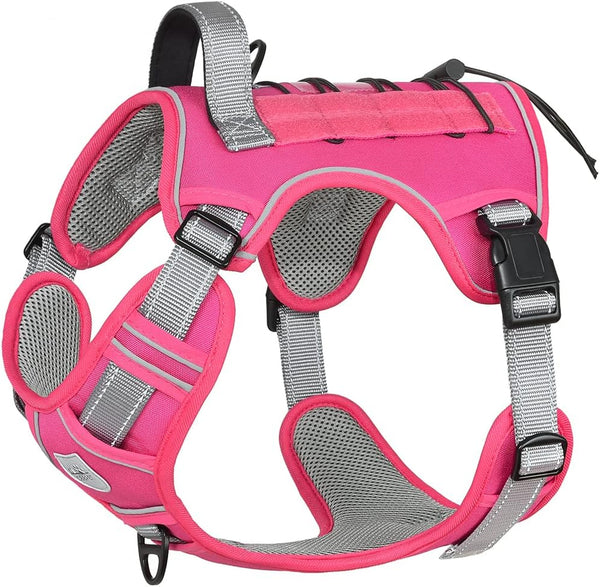 Tactical Dog Harness for Small Medium Large Dogs No Pull Adjustable Harness Training Easy Control Pet Vest,Reflective Working Training (Rose Red M(Neck:17-26,Chest:24-36))1