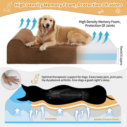 Rainmr Orthopedic Dog Beds for Large Dogs, 7" Memory Foam Dog Beds with Waterproof Liner, Durable Microsuede Cover, Removable and Washable, Nonskid Bottom, 60"X48"X7" XXL Chocolate2