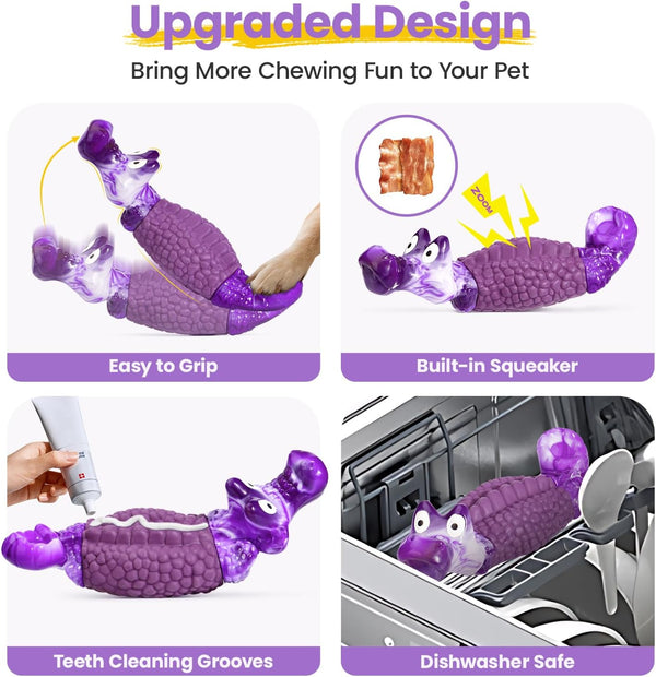 HGB Tough Dog Toys for Aggressive Chewers, Squeaky Indestructible Chew Toy | Alligator Dog Toy for Medium & Large Dogs, Hard Nylon & Natural Rubber, Teeth Cleaning Texture, Bacon Flavor, Keeps Dogs Busy8