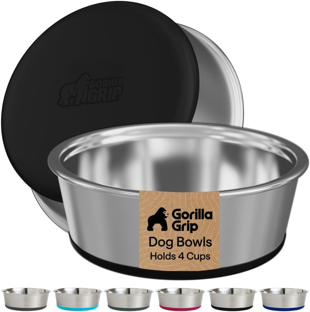 gorilla-grip-dog-bowls-food-grade-304-stainless-steel-holds-2-us-cups-each-16-fl-oz-food-and-water-bowl-for-feeding-dogs-and-cats-dishwasher-safe-rust-resistant-bpa-free-rubber-base-2-set-black