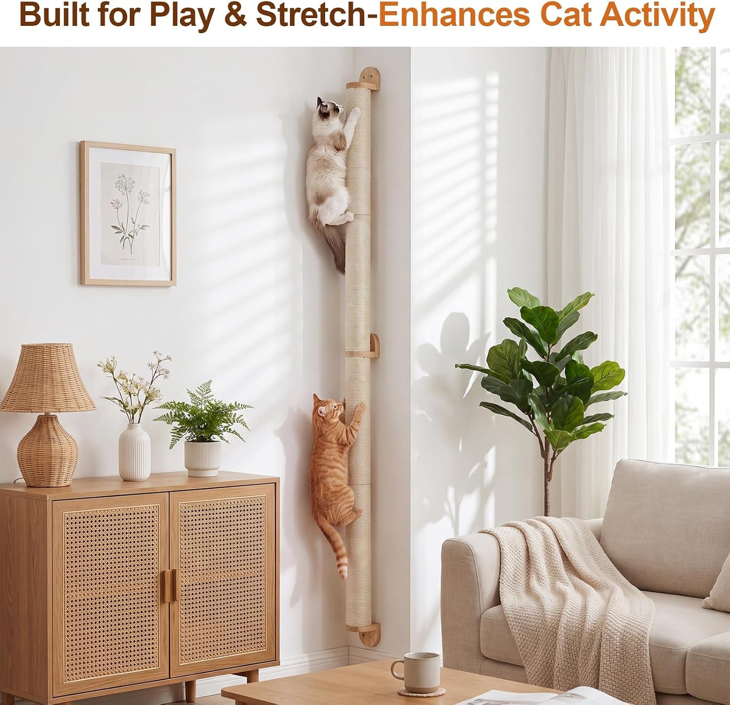 84-tall-wall-mounted-cat-scratcher-post-cat-wall-shelves-furniture-6-pcs-14-inch-sisal-climbing-poles-with-5-brackets-kitten-modular-scratch-tower-space-saving-pet-supplies