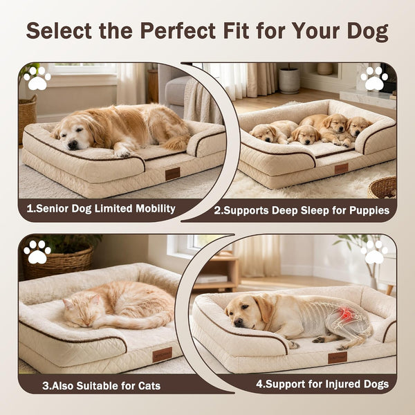 Large Dog Sofa Bed with Reusable Potty Pad - 44.5" X 33.5" X 6.7" Beige Dog Sofa with Soft Plush Surface, Raised Bolsters, Removable Bolster, and Non-Slip Bottom for Large Dogs - Xlarge4