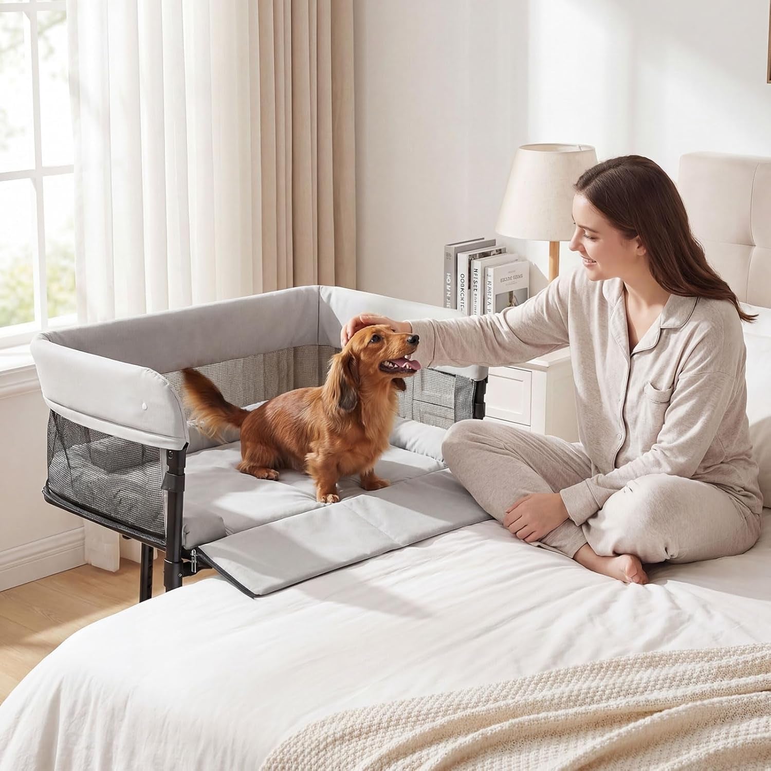 bedside-dog-bed-adjustable-to-human-bed-height-11-inch-guardrail-foldable-portable-pet-bed-attachment-improves-owners-sleep-quality-for-small-size-dogs-40-lbs-all-cats