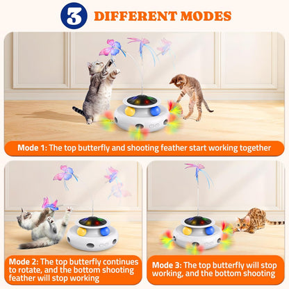 Pawtners Interactive Cat Toy, 4 in 1 Automatic Interactive Kitten Toys for Indoor Cats Rechargeable with Fluttering Butterfly, Track Balls and Ambush Feather3