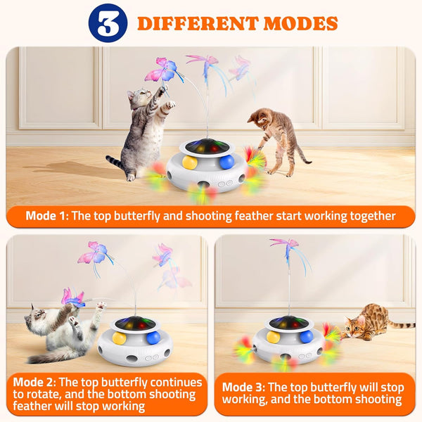 Pawtners Interactive Cat Toy, 4 in 1 Automatic Interactive Kitten Toys for Indoor Cats Rechargeable with Fluttering Butterfly, Track Balls and Ambush Feather3