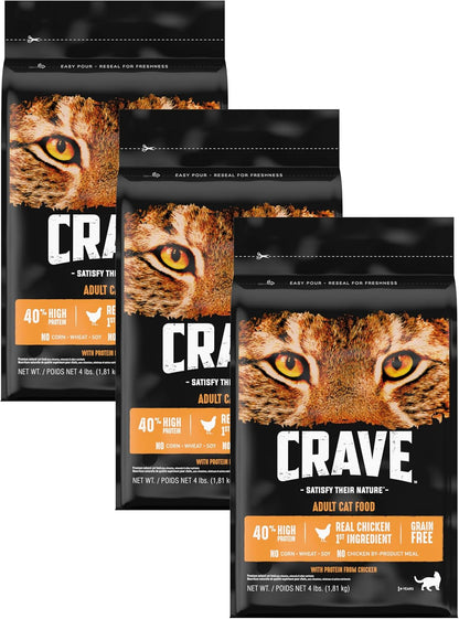 CRAVE Grain Free High Protein Natural Adult Dry Cat Food, Chicken, 4 Lb | Real Chicken #1 Ingredient, 40% Protein, No Chicken By-Product Meal, No Corn, Wheat or Soy, Complete & Balanced13