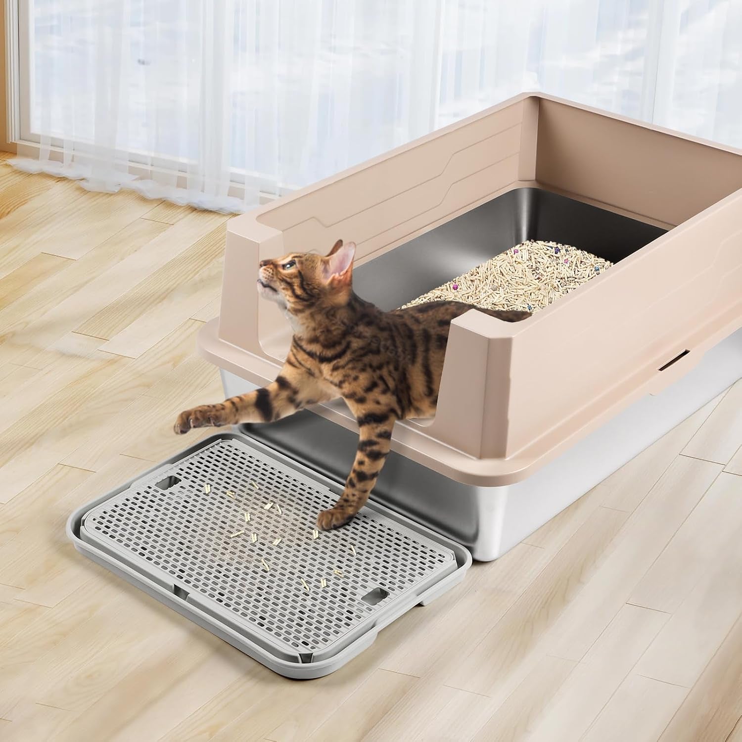 large-cat-litter-box-step-mat-16-5x11-2-cat-ramp-stairs-cat-litter-catcher-for-self-cleaning-litter-box-cats-pedal-step-stool-ideal-for-kitten-older-cats-light-grey