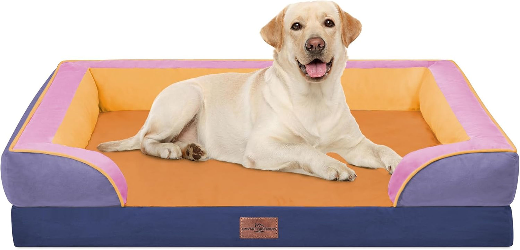 comfort-expression-orthopedic-dog-bed-for-extra-large-dogs-with-bolster-waterproof-dog-couch-bed-with-washable-cover-non-slip-bottom-supportive-egg-crate-foam-xl-pet-bed-42x30-inch